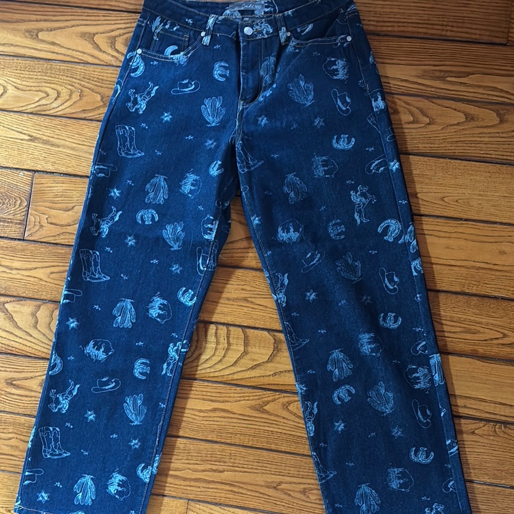Western Print Dark Wash Jeans
